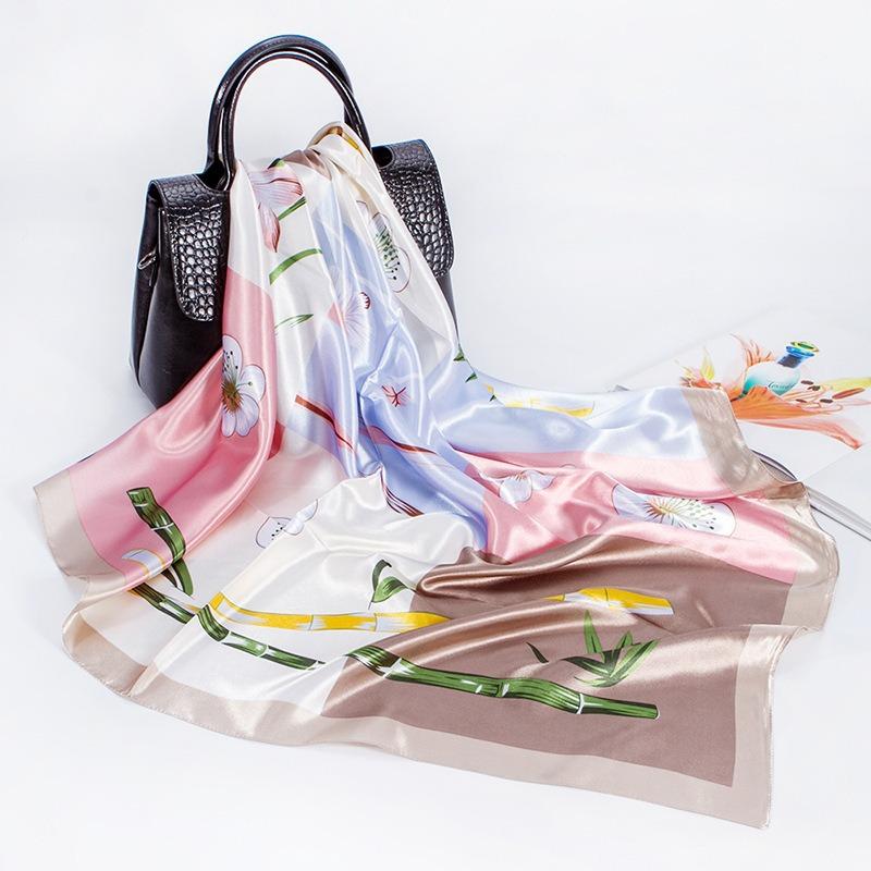 

Шелковый шарф, платок на голову, женский искусственный шелковый шарф, атласная шаль с цветочным принтом, подарок на День Богини 90*90cm