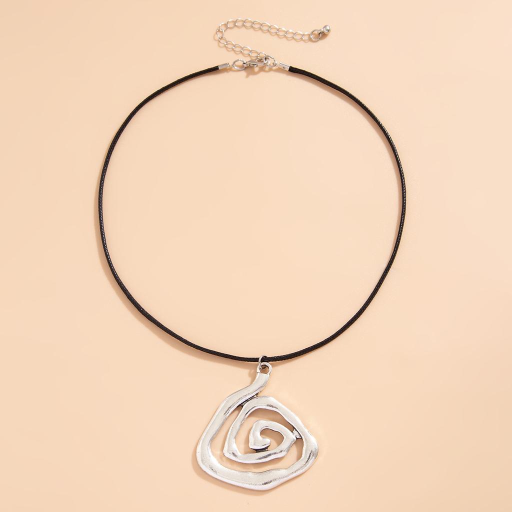 Personality Exaggerated Metal Spiral Pendant Necklace Female Creative Design Geometric Square Wax Line Item Decoration