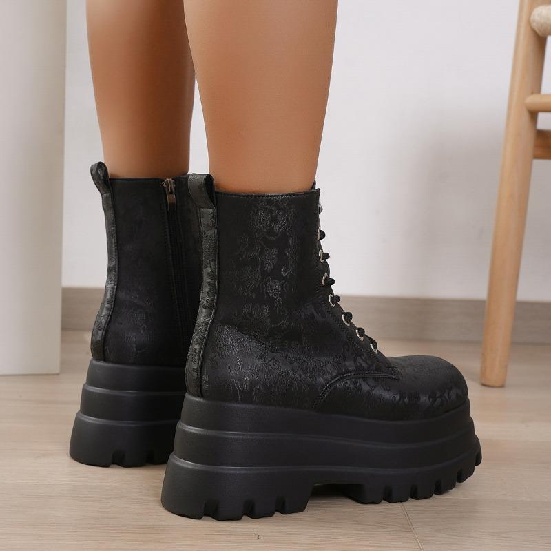 

Large size printed muffin bottom Martin boots autumn and winter thick bottom cross strap short women s boots 36 чёрный