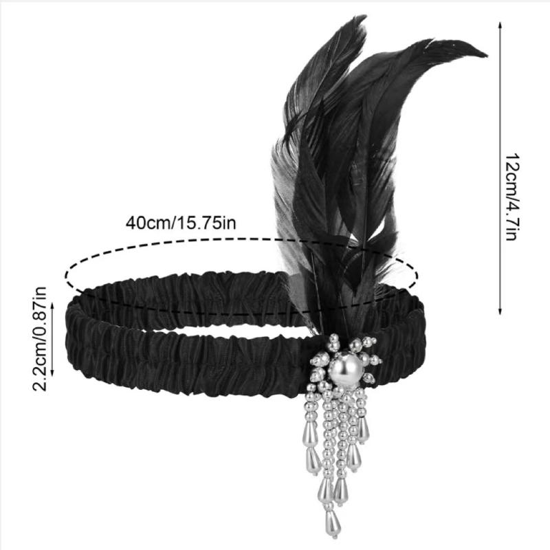 Damen Schwarzes Haaraccessoire Perlen Haarband 1920er Retro Gatsby Single Party Damen Kopfschmuck Verkleiden Feder Stirnband