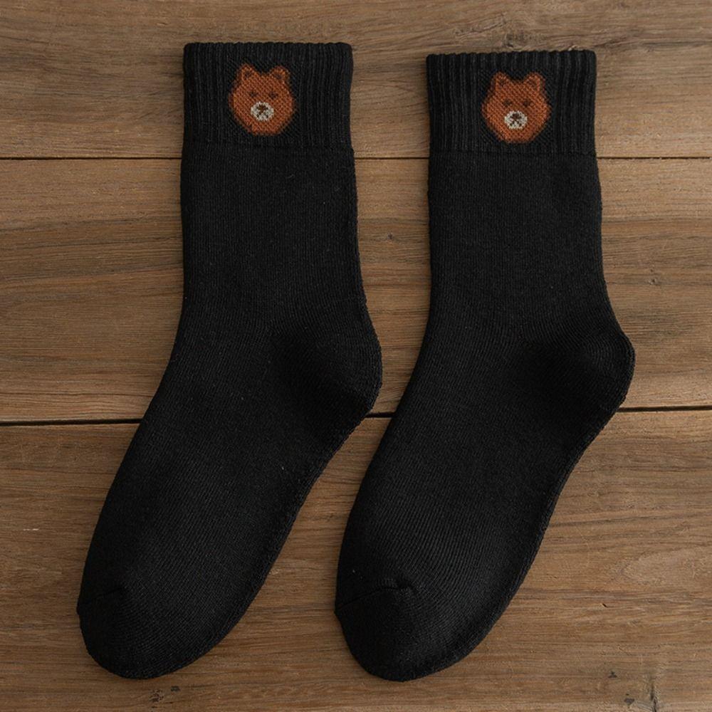 Plush Medium Tube Socks Little Bear Pattern Japanese Socks Fashionable Cotton Socks  Women's