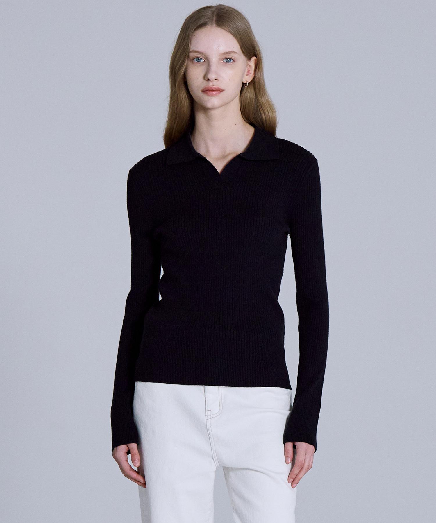 Basic House Women S Collared Long-Sleeve Sweater Navy Lykt7203 Na/085
