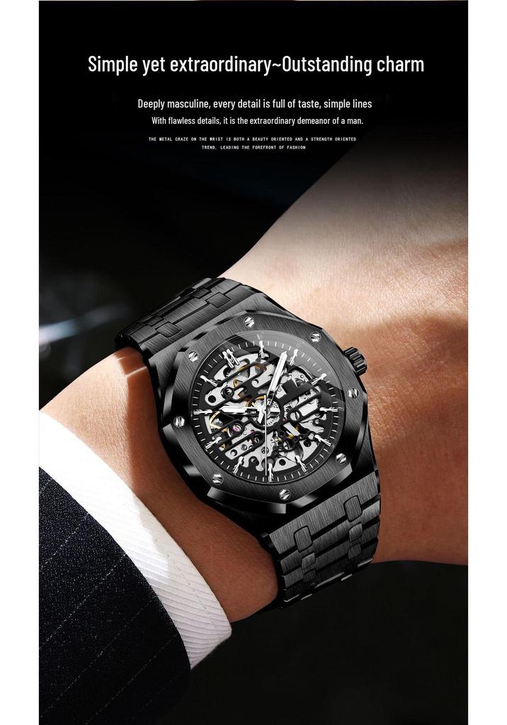 Binbang Men's Automatic Waterproof Skeleton Mechanical Watch - High-End Alloy Design