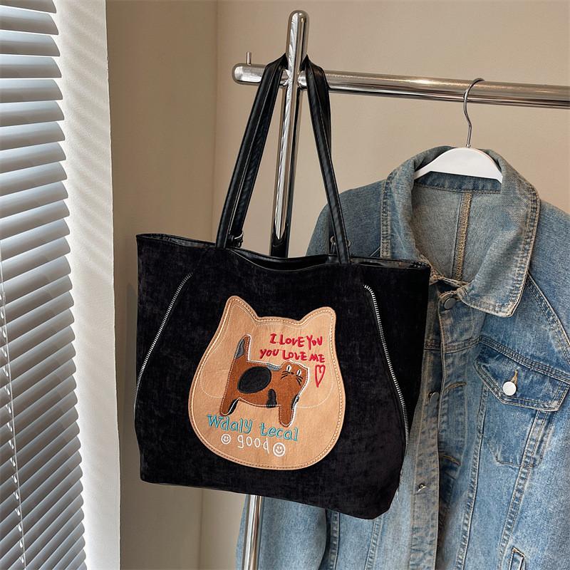 Стильная и универсальная большая сумка-тоут в корейском стиле для повседневного использования чёрный