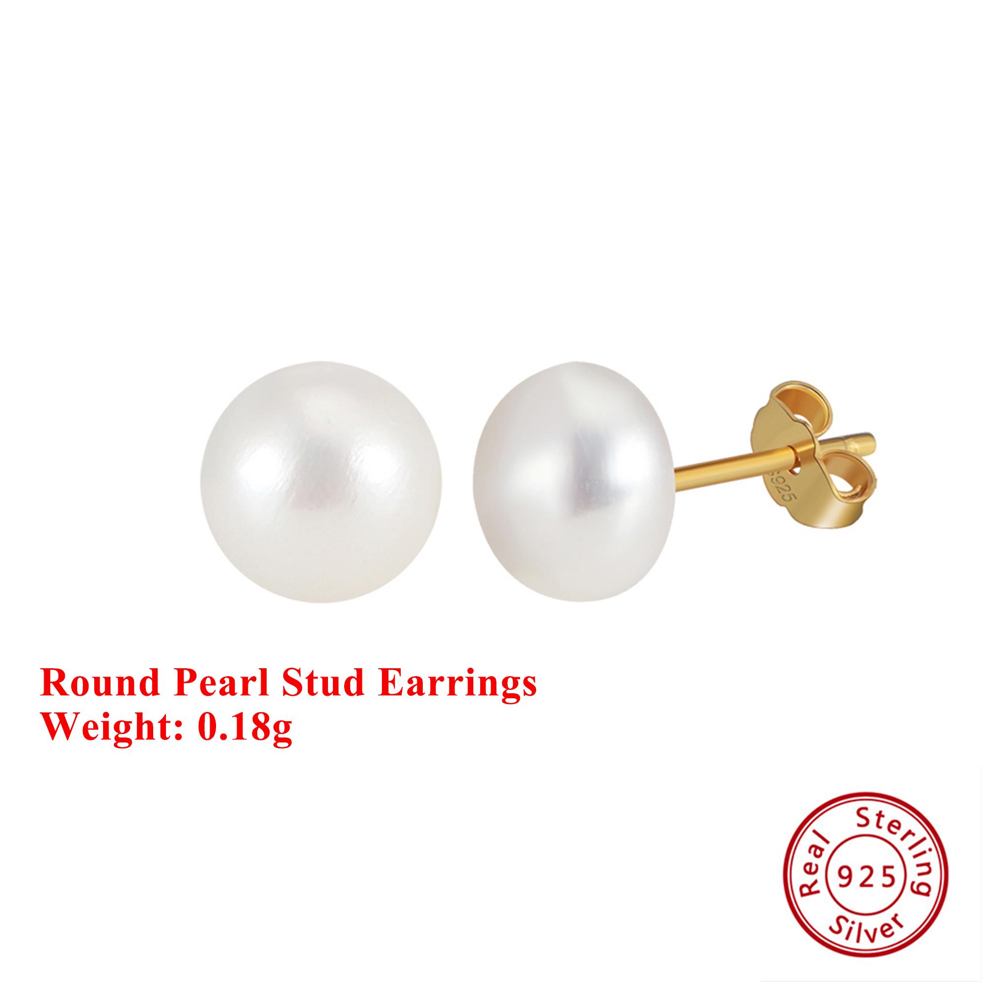 

Effie Queen 925 Pure Silver 14k Gold Round Pearl Stud Earrings Natural Jewelry for Women Ear Wedding Party Banquet Gift GPE104 2.5-3mm