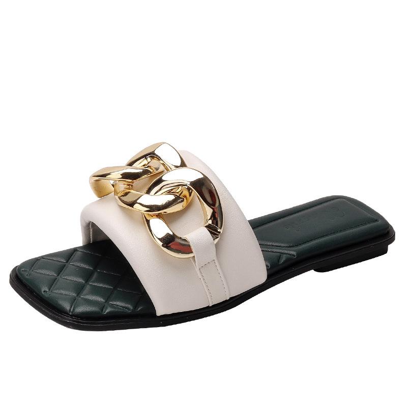 Genuine leather slippers female 2025 new summer fairy one-word slippers female summer wear fashion beach shoes trend