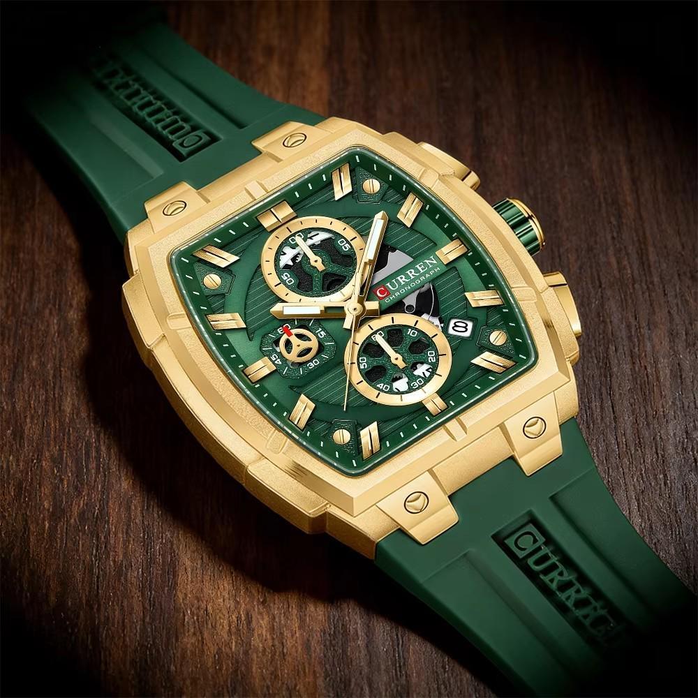 CURREN Silicon Strap Multi-functional Dialn Auto Date Design Men's Watch Sports Chronograph Watches
