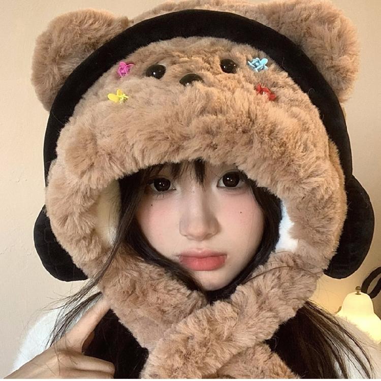 Warm Fleece Liner Earflap Hat All Age Lovely Headphones Plush Bear Hat Outdoor Activity Caps Windproof Thermal Headwear