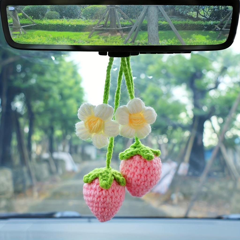 Handmade Knitted Strawberry Car Ornament Hook: Elegant DIY Decor