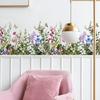2 Hojas Pegatinas Florales de Acuarela para Esquina de Pared Flores Silvestres Mariposas Base de Hierba Verde Línea de Rodapié Pegatinas de Pared para Dormitorio Sala de Estar