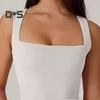 Summer Vest Women Solid Color Square Collar Slim Fit Tank Top Wide Shoulder Straps Breathable Vest Daily Wear