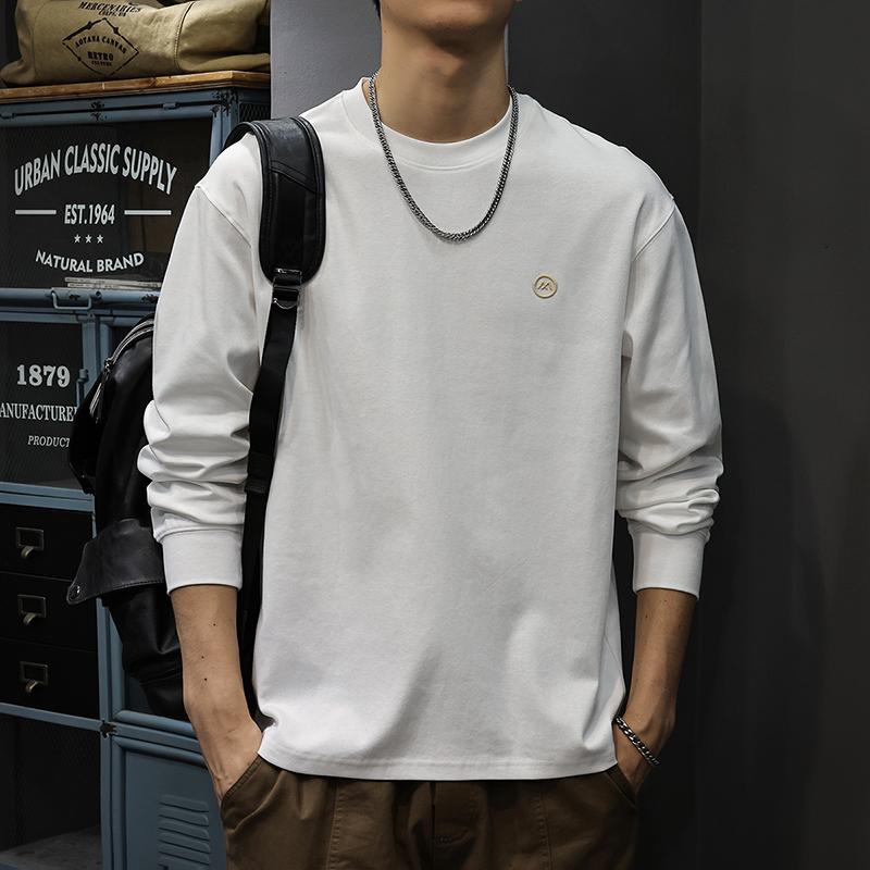 Autumn Simple Embroidered Long-Sleeved T-Shirt Men'S 50G Heavy Knitted Bottoming Shirt American Trendy Sweater
