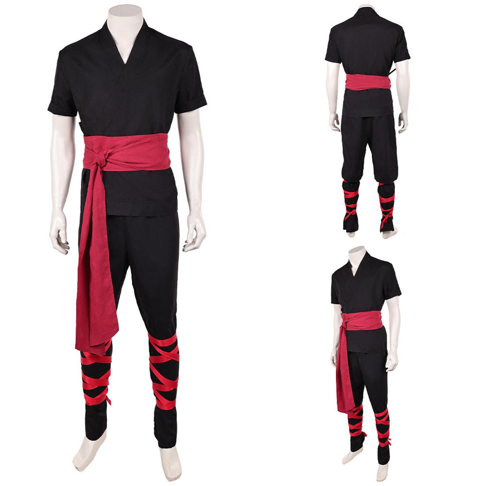 

Unisex V Neck Cosplay Costume Set Includes Top Pants Waist Sash and Leg Wraps Suitable for Role Play Events and Themed Parties M червоний