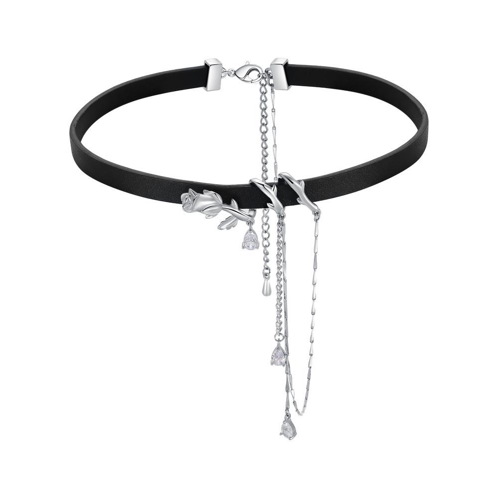 Thorn Rose Flower Pendant Necklace With Crystals For Women