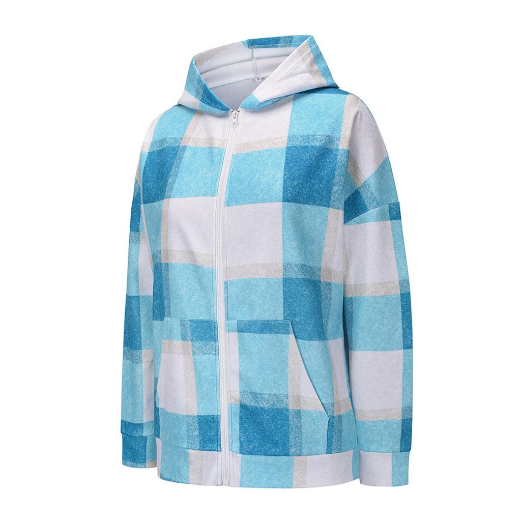 Women's Fashion Fall And Winter Plush Tweed Hooded Jacket Zipper Warm Top