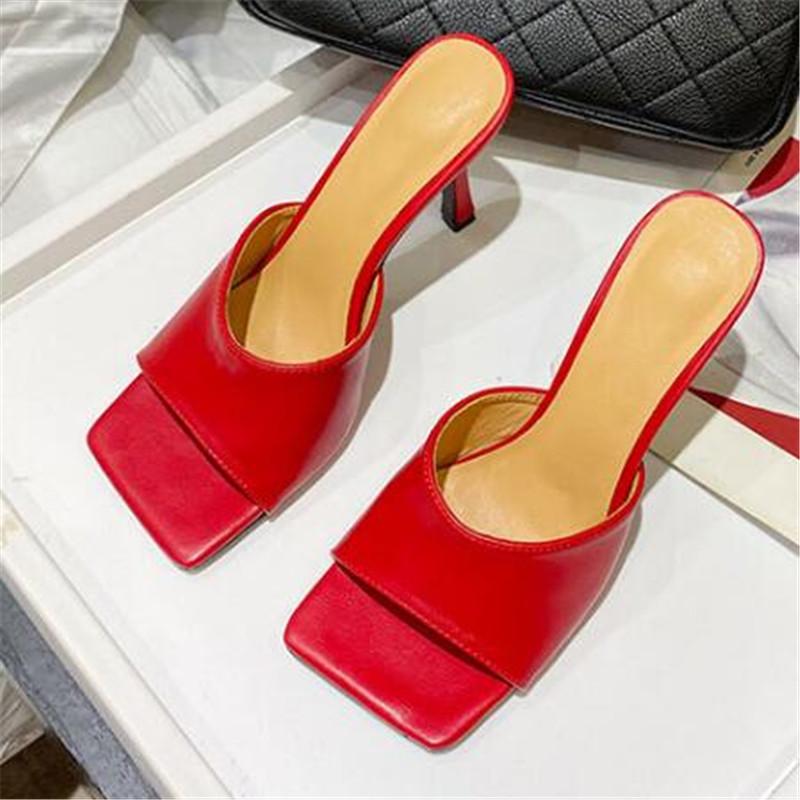Fashion New Square Toe High Heels Sandals Women Fashion Open Toe Slipper Women's Sandals Summer Designer Mules Shoes Women