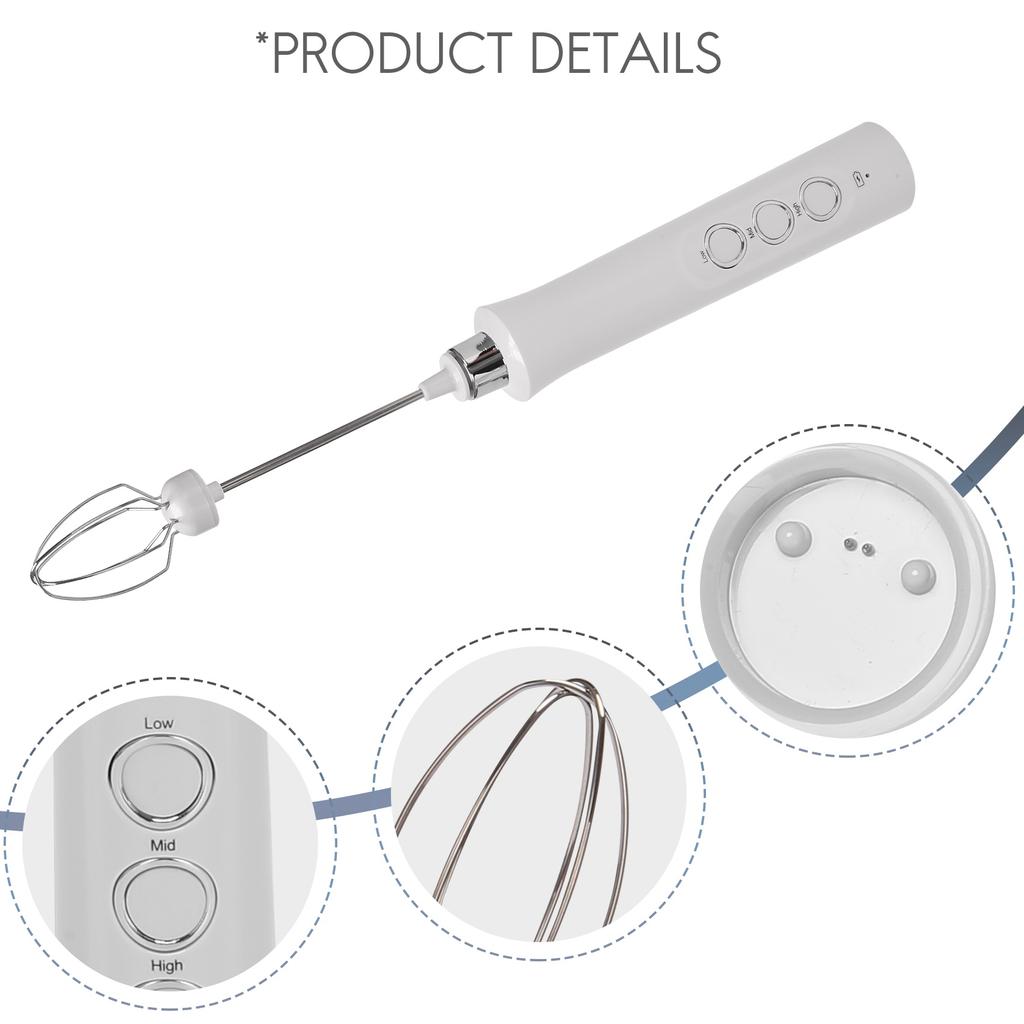 USB Electric Milk Frother 3 Speeds Cappuccino Coffee Foamer 3 Whisk Handheld Egg Beater Hot Chocolate Latte Drink