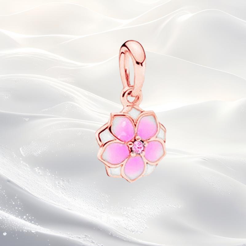 Cherry Blossom Flower Clip Charm Beads Dangle Fit Original Snake Silver Bracelet Necklace Bead For Diy Jewelry Women Gift