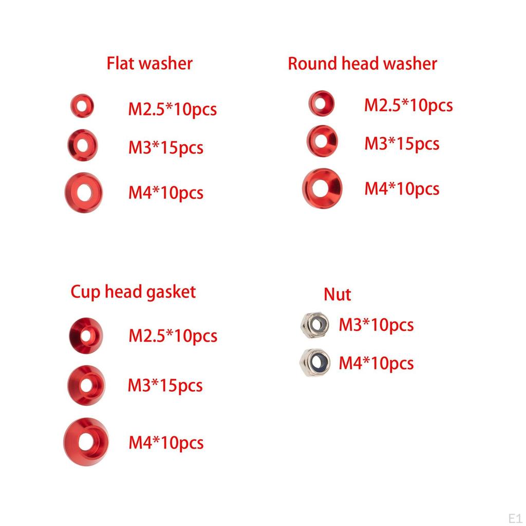 125 Pieces Washers Gasket Round Head Universal Colorful CNC Aluminum Alloy Countersunk with