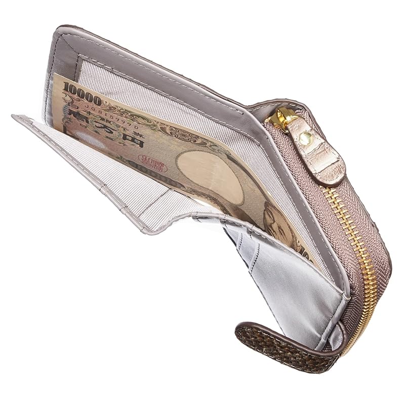 [HENLY COAT] Made in Italy cowhide Anaconda Diamantina ladies round zipper bi-fold wallet money luck up feng shui money luck wallet present for gift