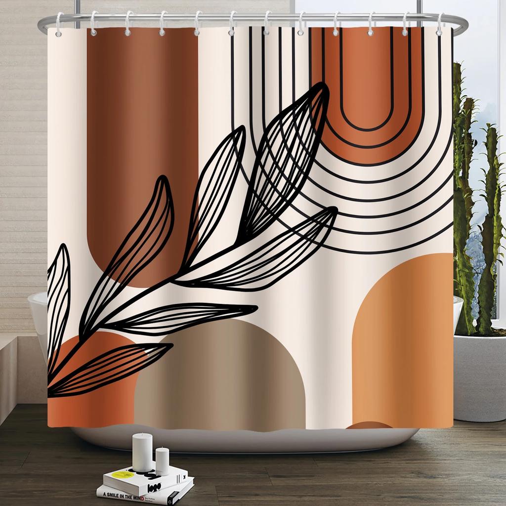 Nordic Wind Boho Shower Curtain for Bathroom Abstract Mid Century Modern Minimalist Geometric Arch Beige Bohemian Bath Curtain