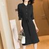 Spring Autumn Lapel Knit Dress Women's Long Loose Tie Sweater Dresses