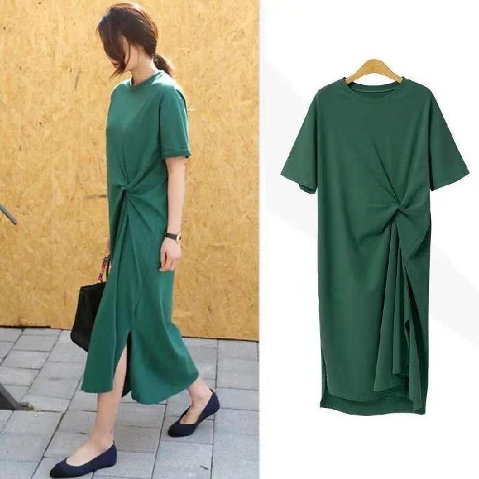 

Korean version of popular skirt slim very fairy French niche dress large size long t-shirt skirt summer 3XL зелений
