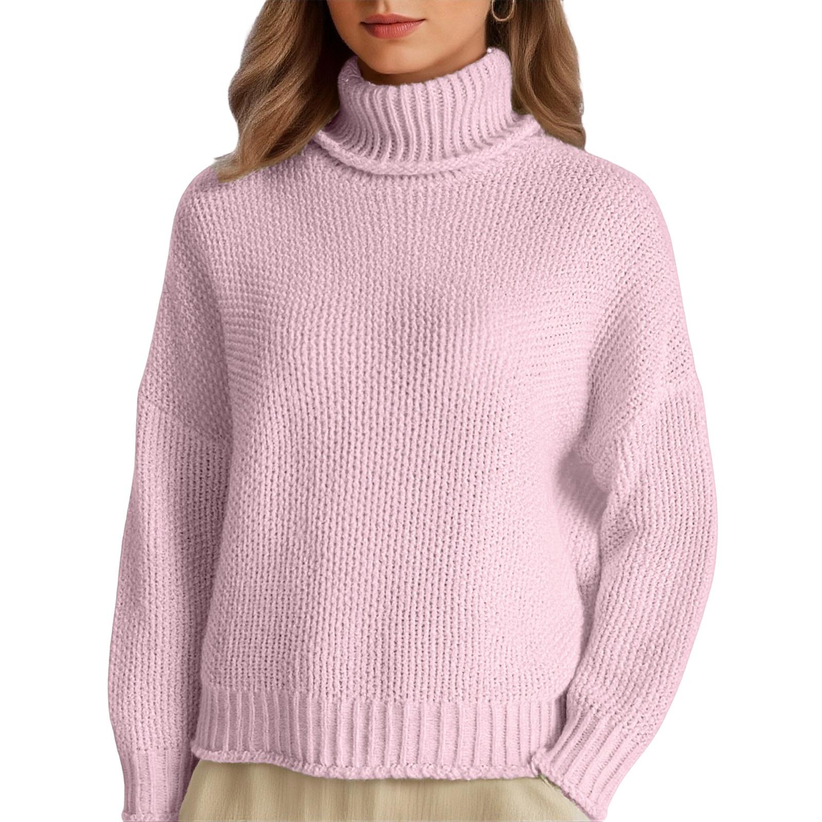 

Women s Knitted Turtleneck Solid Color Warm Base Layer Sweater S рожевий