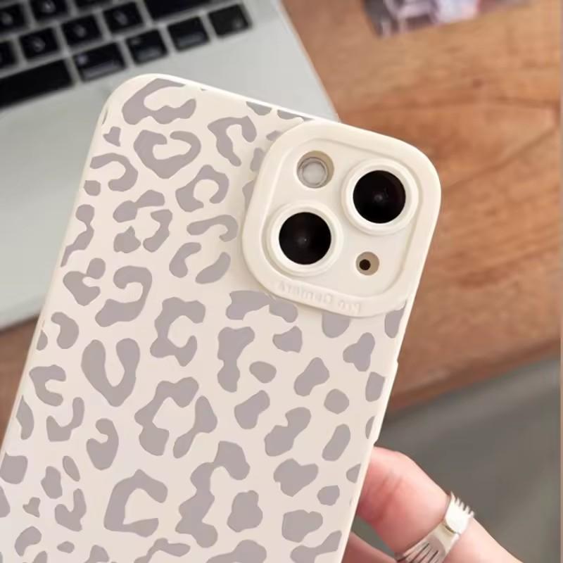 Animal Minimalist Gray Leopard Print Phone Case For iPhone 16 15 14 Pro Max 13 12 11 XS X XR 7 8 Plus 16 Shockproof Bumper Cover