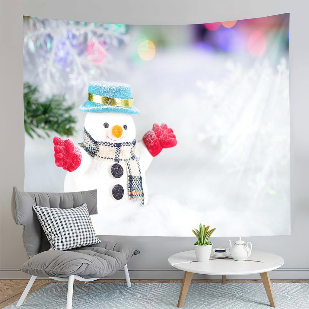 Winter Smile Snowman Tapestry Happy Christmas Decoration Tapestry Home Living Room Bedroom Dorm Wall Hanging Decorative Blanke
