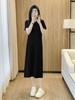 Hepburn Style Black Summer Short Sleeve T-Shirt Dress with Long Skirt for Women