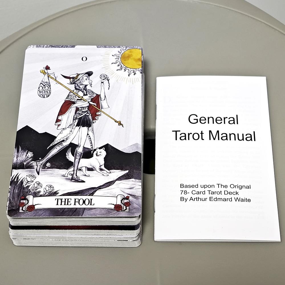 12*7cm Tarot cu oglindă secretă Tarot de artă feminină în simbolism bogat cu tărâm monocrom:Negru, alb, roșu, auriu- cu Ghid