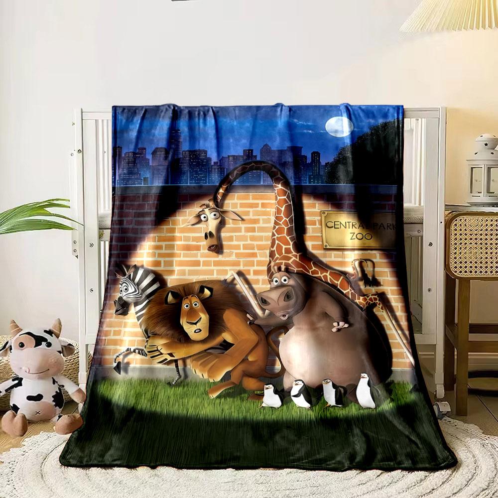 Madagascar Cartoon Characters Blanket Bedroom Blanket for Livingroom Couch Lunch Break Soft Throw for Friend's Festival Gift