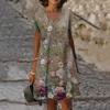 3D Peacock Floral Print Dresses For Summer Women Fashion Short Sleeve V-Neck Loose Dress Vintage Oversized Ladies Dress