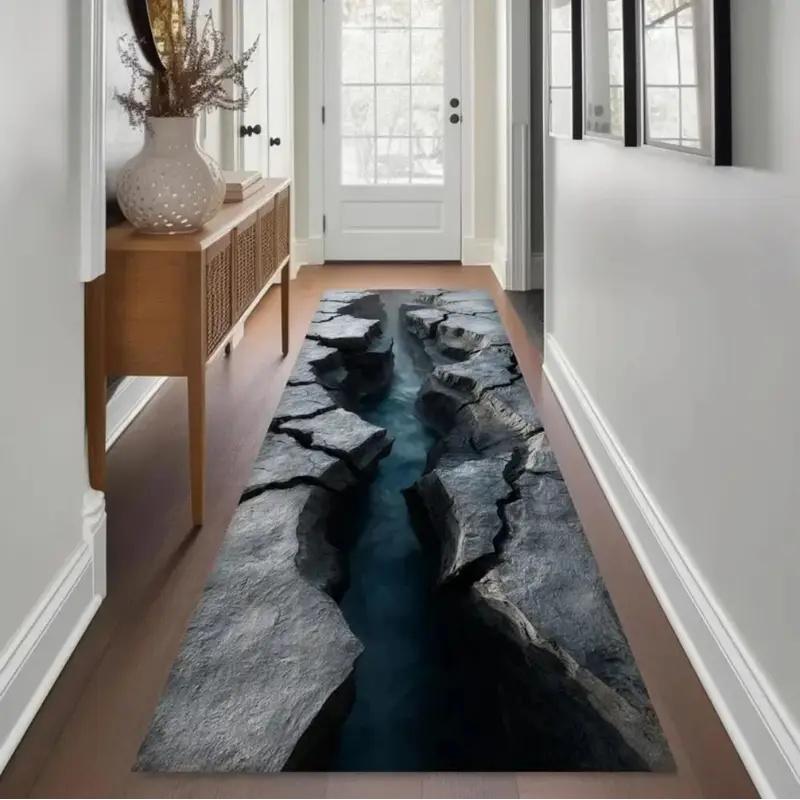 3D Optical Illusion Runner Carpet Waterfall Abyss Entrance Hallway Mat Soft Bedroom Kitchen Rug Home Decor