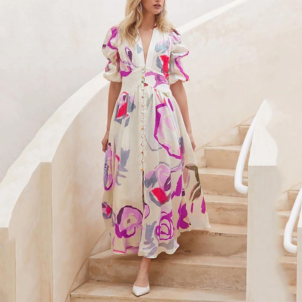 

Beach Dress-Slim Fit Flared Hem Stretchy Maxi Dress with Allover Print, Sexy Wrap Style Four-Way Stretch Long Dress for Vacation & Party XXXL червоний