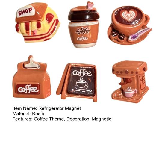 6Pcs Coffee Theme Refrigerator Magnet Resin Decorative Fridge Magnet Memo Notes Photo Holder for Home Kitchen
