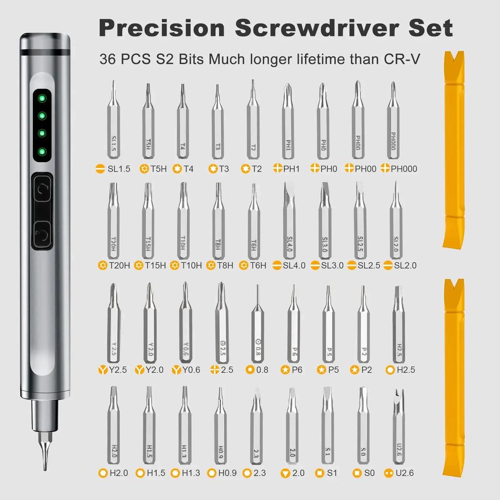 Precision Electric Screwdriver Set 42-in-1 Magnetic Bits 3.7V 5/32'' Hex  Power Mini Repair Tool Kit for iPhone Camera PC Watch