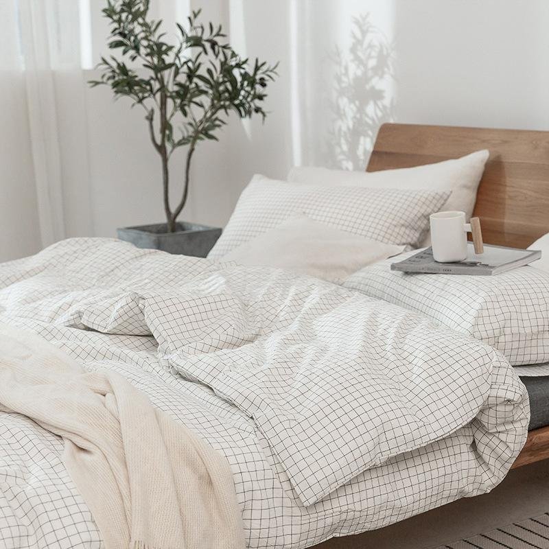 G5Z High-Quality Japanese Washed Cotton Small Check 4-Piece Set