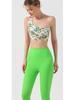 Blumiges Ein-Schulter-Yoga-Weste-Set: Damen Sport-BH & Fitnesshose mit Brustpolstern