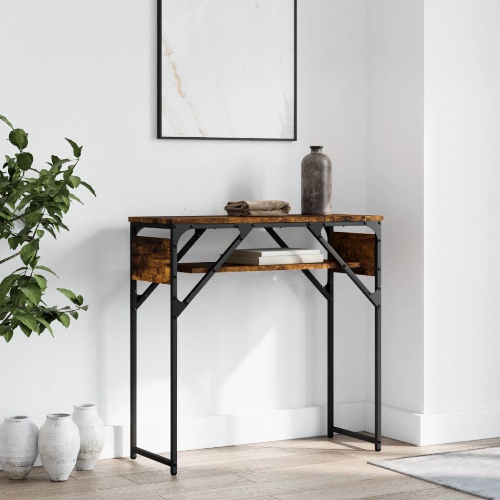 Vidaxl Stolik Konsolowy Z Półką, Przydymiony Dąb, 75X30X75 Cm