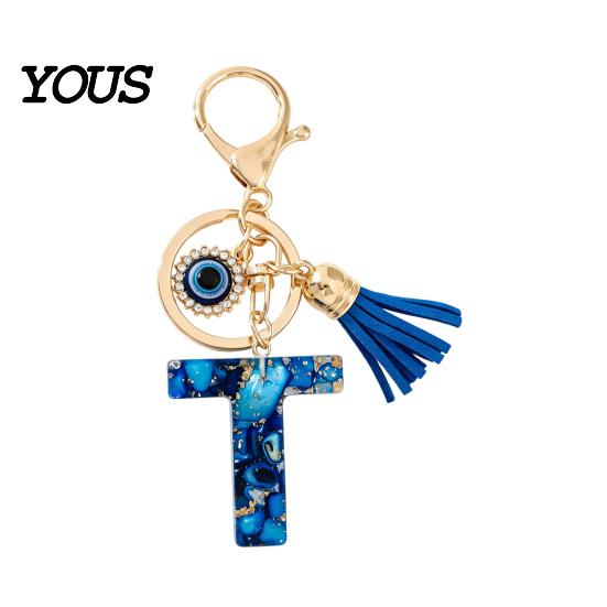 Blue Series Keychain Pendant Pendant, Initial Letter Charm Key Chain with Eyes Portable Organizer Tassel Design, A-Z Holder for Bags Backpacks