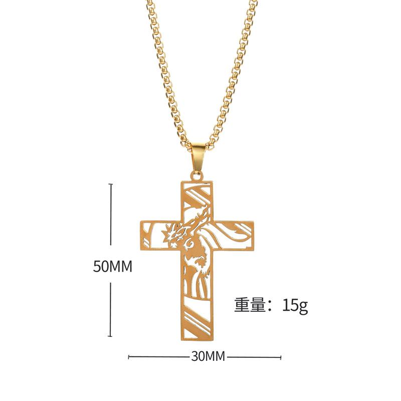 Hip Hop Punk Crown of Thorns Jesus Cross Necklace for Men Stainless Steel Gold Plated Crucifix Pendant Necklaces Jewelry