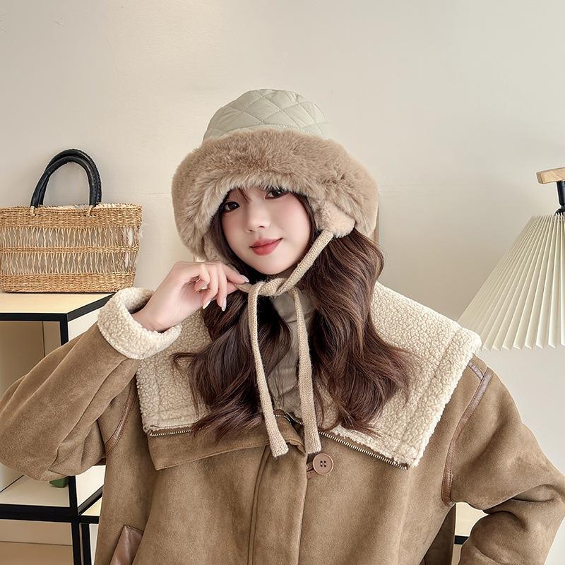 Autumn and Winter Hats for Women New Plush Knitted Versatile Warm Ear Protection Thickened Fashionable Plush Velvet Leeve Hat