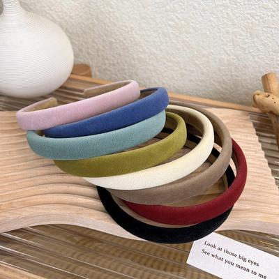 Women Simple Solid Color Velvet Hairbands Korean 1.9cm Thin Headbands Fashion Plain Hair Hoop Non-slip Make-up Hair Holder Bezel