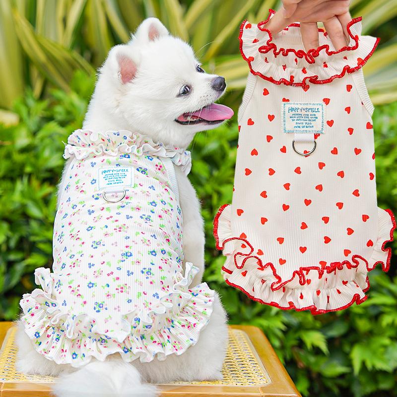 Summer floral skirt pet dog dog cat clothing supplies clothes spring fresh princess skirt thinner than bear breathable