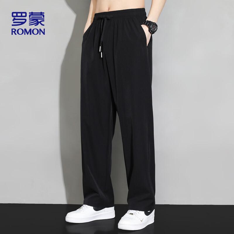 ROMON Men's Ice Silk Loose Straight Casual Pants
