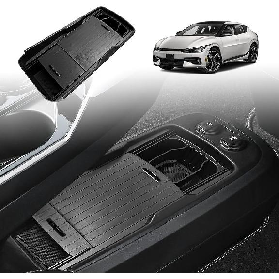 BestEvMod Lower Center Console Organizer Tray Compatible With Kia EV6 -2024 2025 Interior Accessories Storage Box ABS Material With PVC Trim