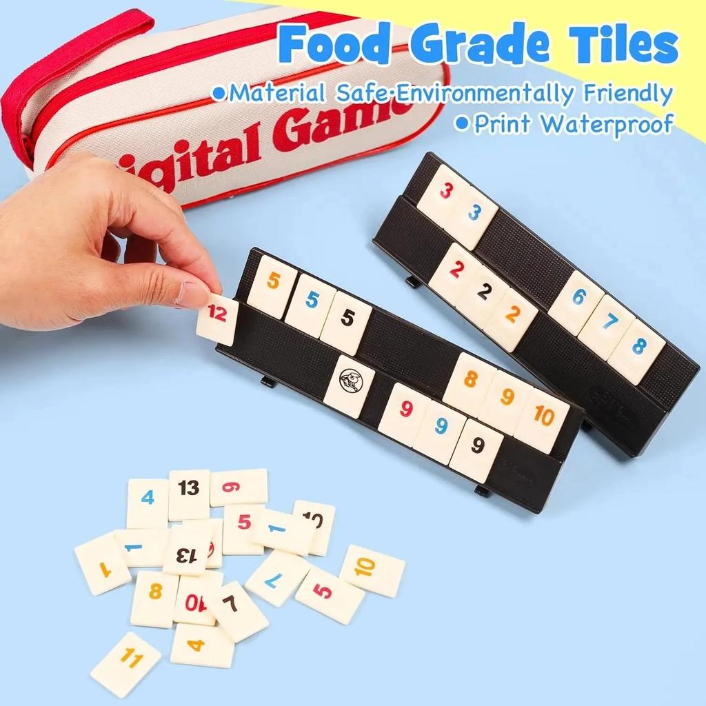 Cube Game Set With Portable Case, Rummy Tiles Travel Set For Family Classic Board Games-Rummy Cube Game With 4 Racks, 106 Rummy