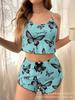 1011 Popular Homewear Pajamas Women's Summer Large Size Sexy Underwear Suspender Shorts Two-piece Set Butterfly